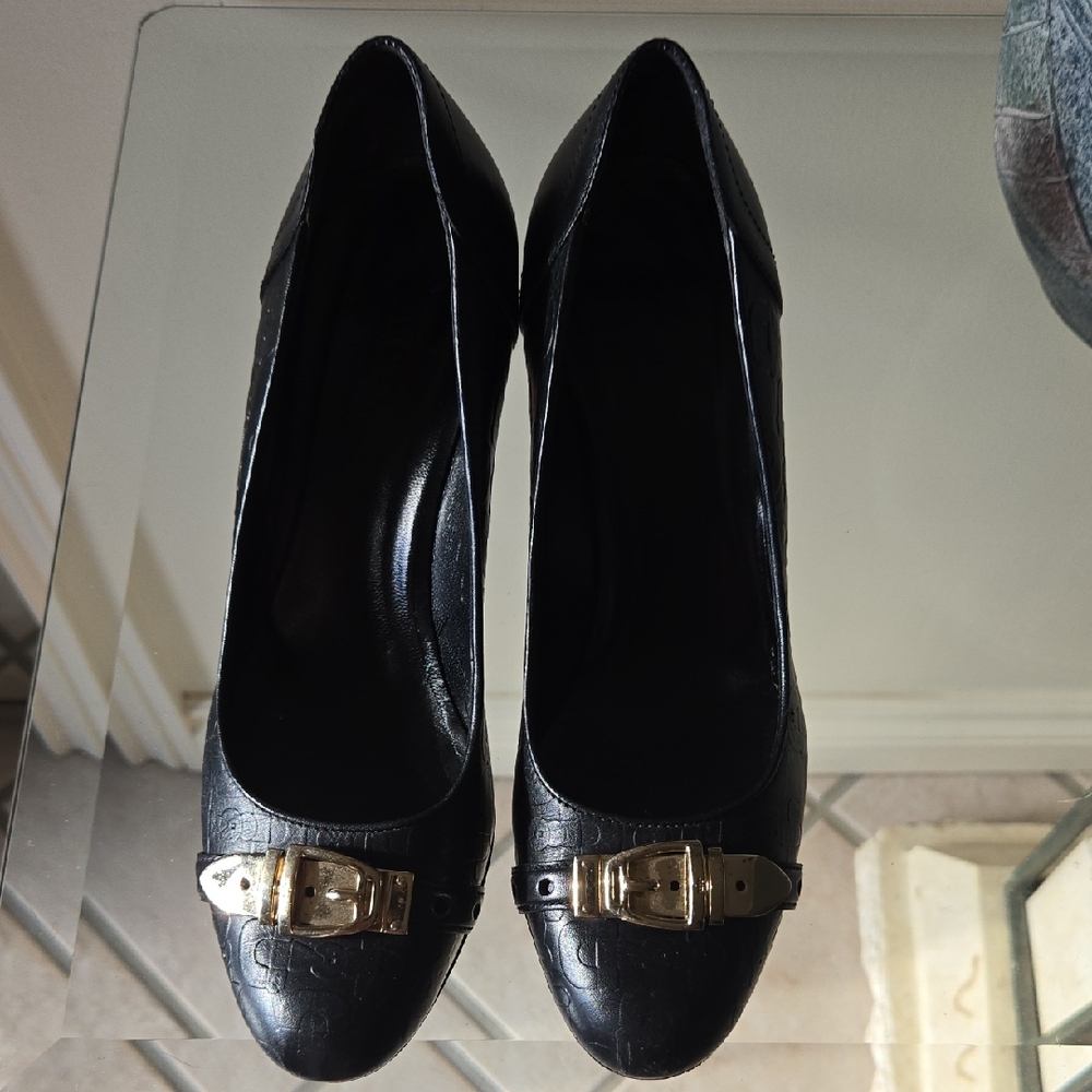 Gucci Black Heels with Gold Buckle